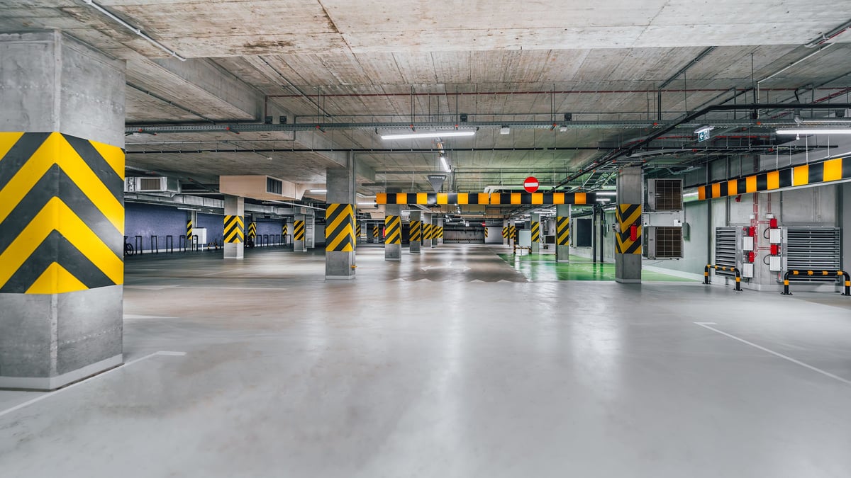 Leveled concrete floor in an underground parking structure